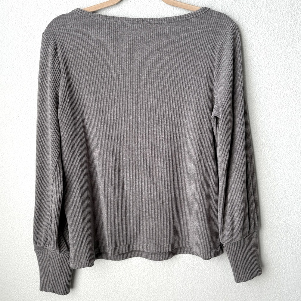 a.n.a Ribbed Square Neck Puff Sleeve Long Sleeve Top-Grey Women’s Size Large EUC - Picture 3 of 9